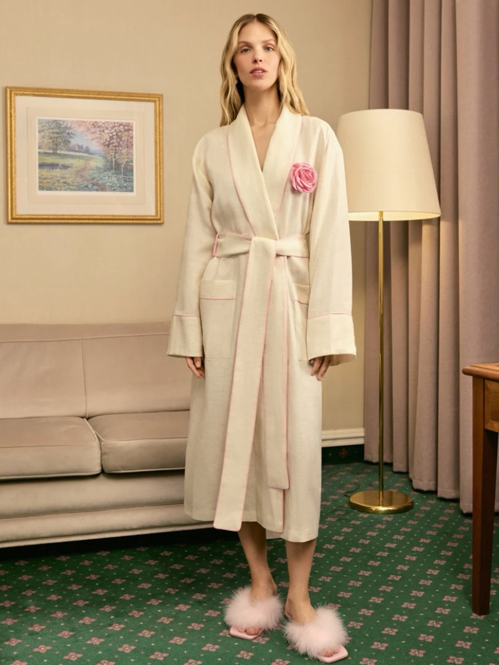 The rose linen robe in milk